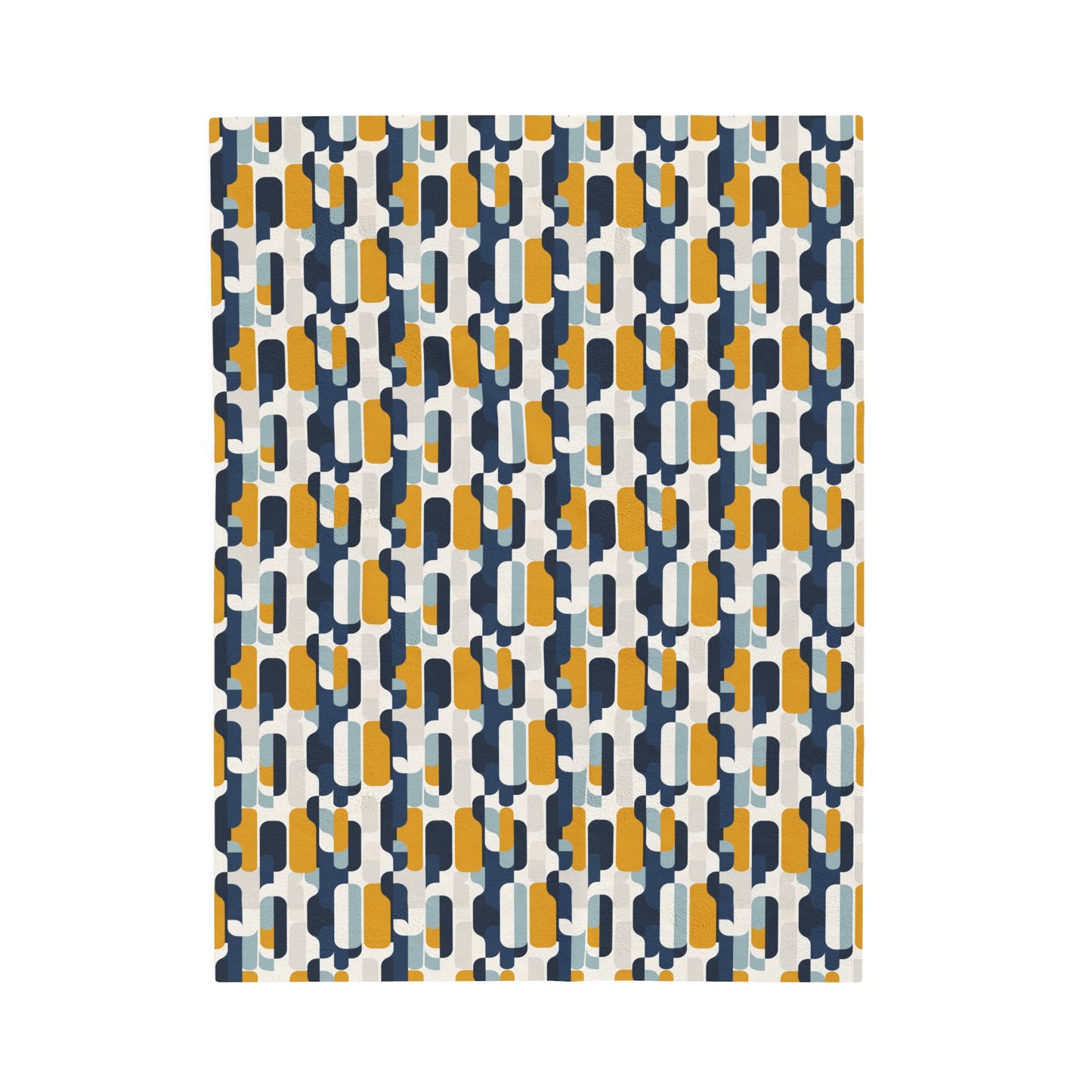 Modern Retro with Bold Geometric Pattern in Mustard and Navy Velveteen Plush Blanket 3 Sizes