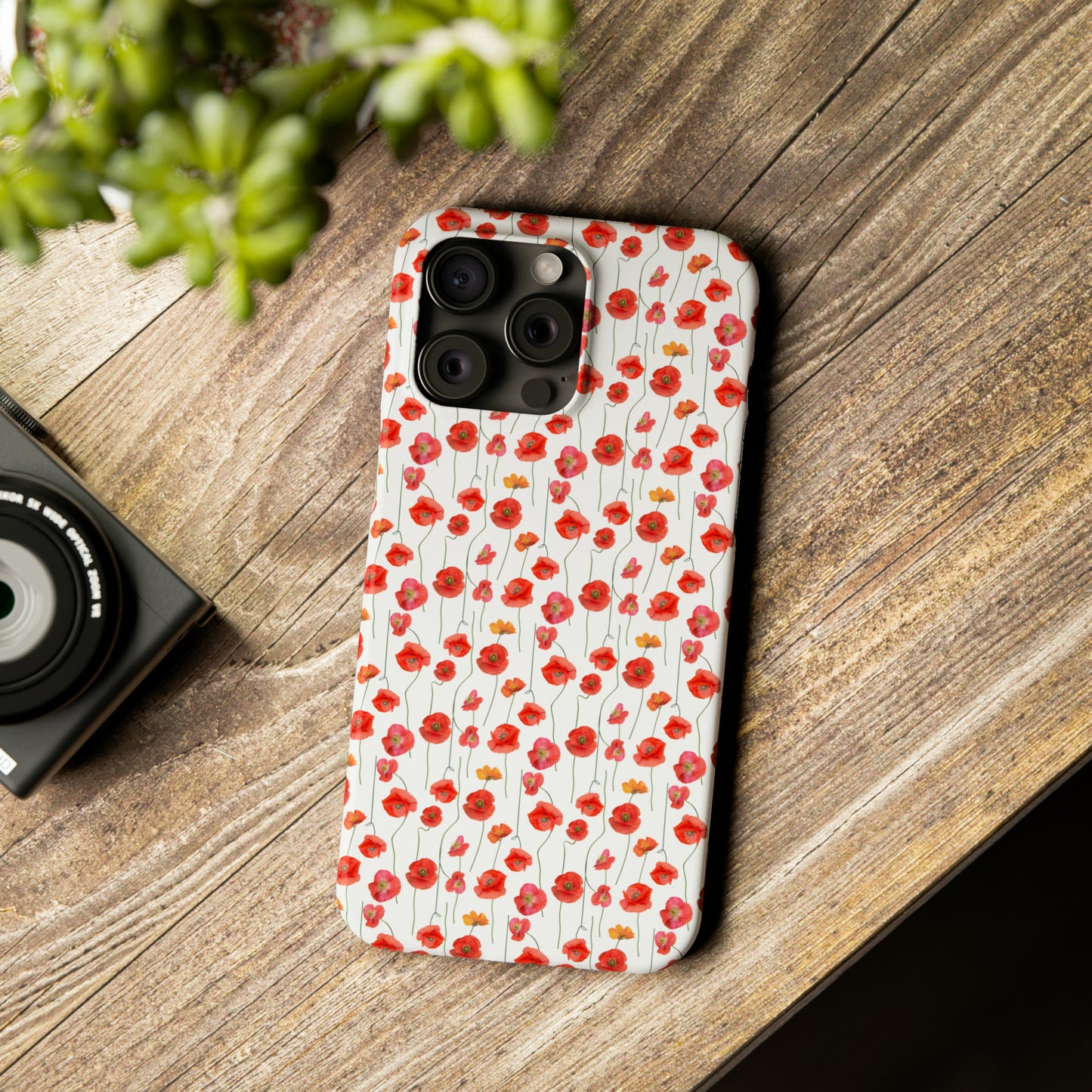 Vivid Elegance: Bright Red Poppies on a White Background Iphone 15-12 Slim Phone Case