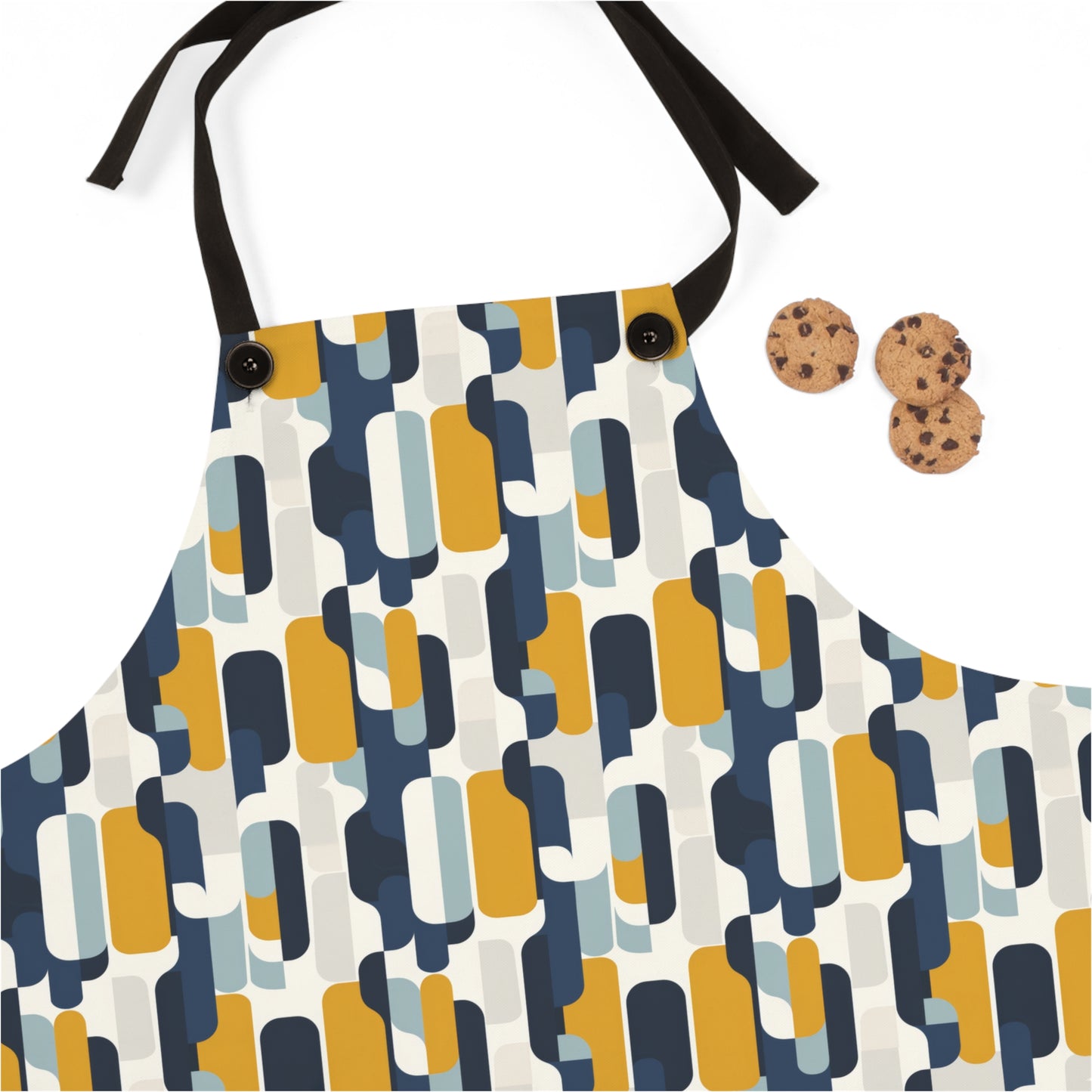 Modern Retro with Bold Geometric Pattern in Mustard and Navy Kitchen Chef Apron