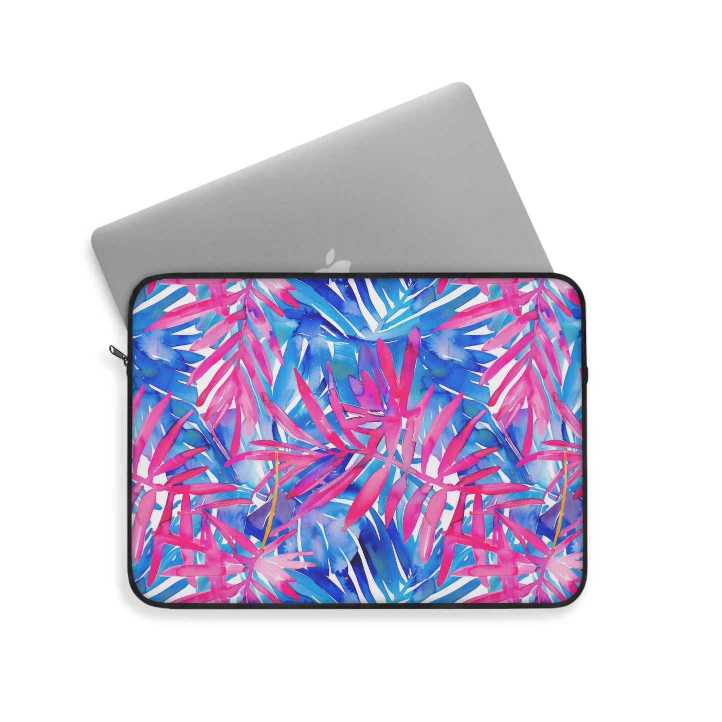 Tropical Harmony Blue and Dark Pink Palm Tree Leaves Laptop or Ipad Protective Sleeve Three Sizes Available