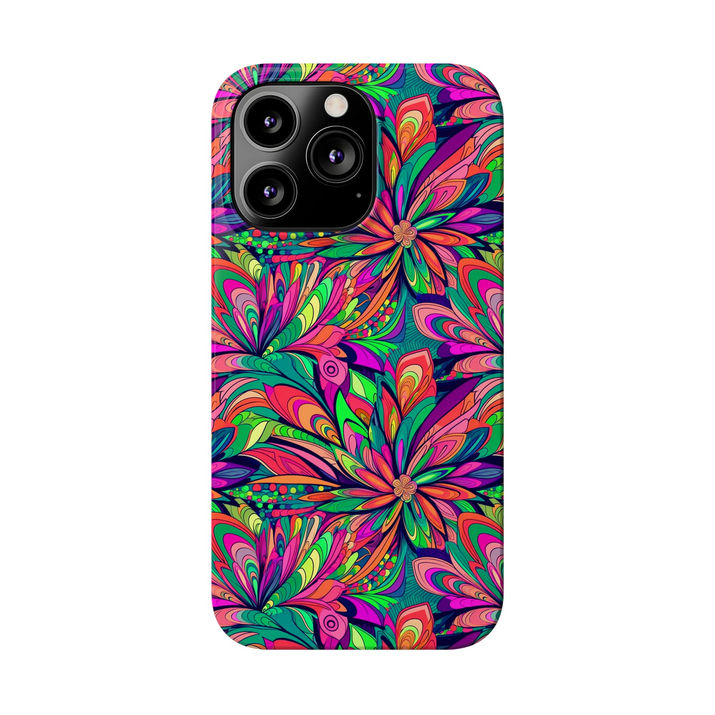 Tropical Large Neon Flowers Iphone 15-12 Slim Phone Case