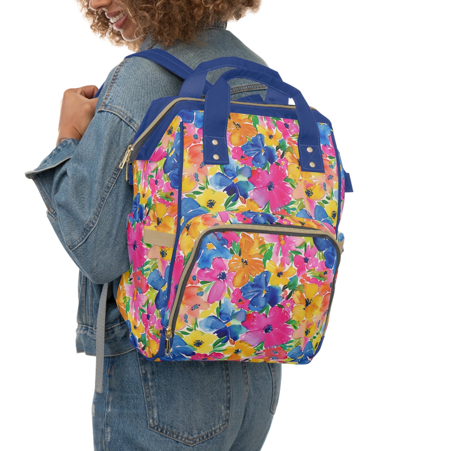 Springtime Kaleidoscope: Multi-color Watercolor Blossoms in Bloom Multifunctional Diaper Backpack