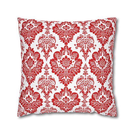 Vintage Elegance of Bold Red and White Floral Damask Pattern Spun Polyester Square Pillowcase 4 Sizes