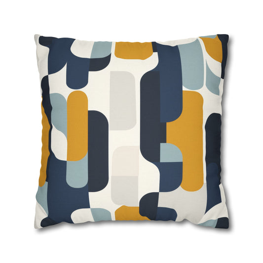 Modern Retro with Bold Geometric Pattern in Mustard and Navy Spun Polyester Square Pillowcase 4 Sizes