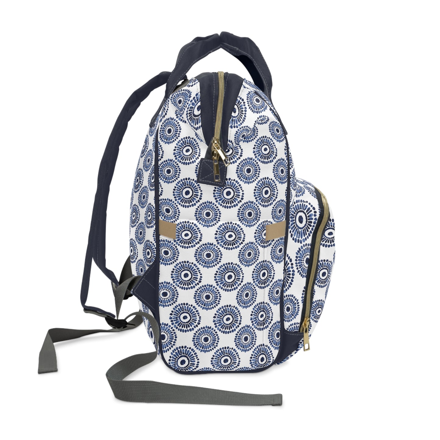 Indigo Sunburst Simple Folk-Inspired Dot Pattern Design Multifunctional Diaper Backpack