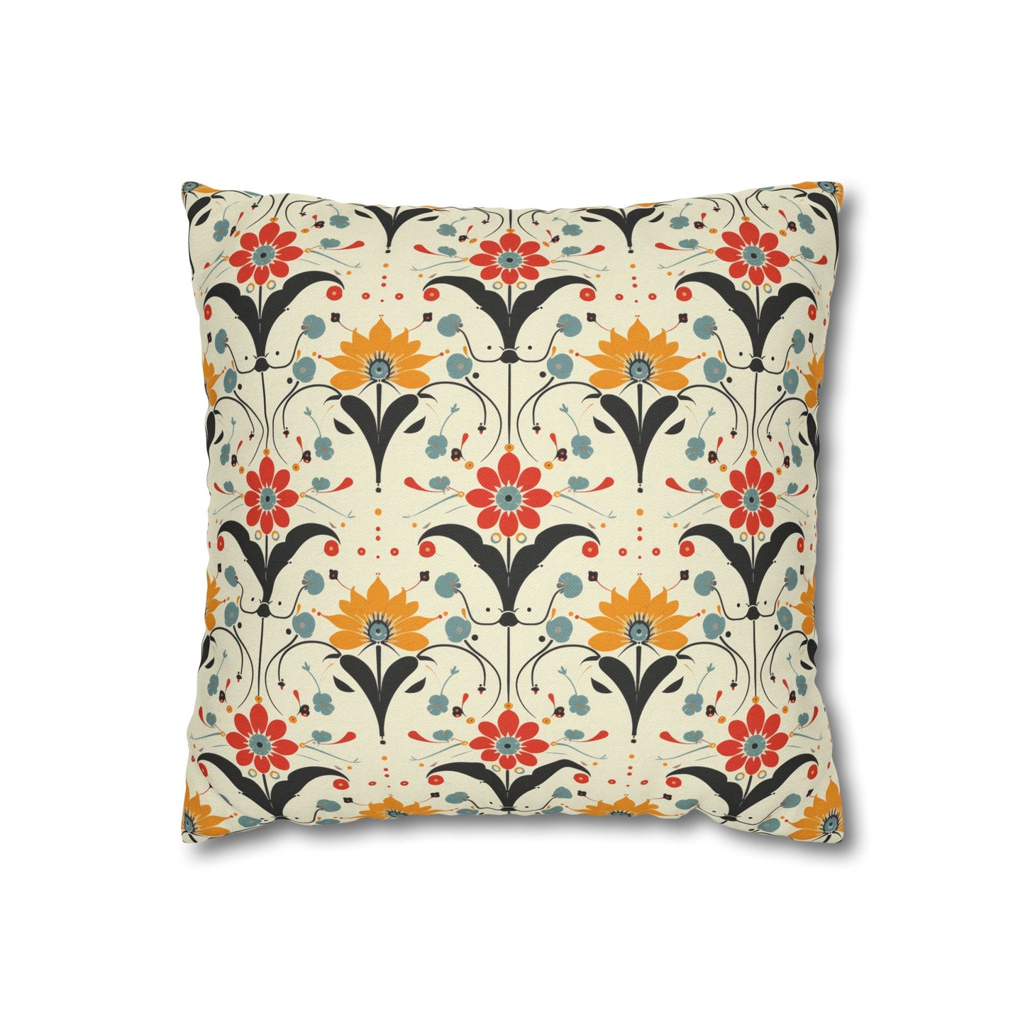 Whimsical Retro Garden in Muted Yellow, Red and Blues Spun Polyester Square Pillowcase 4 Sizes