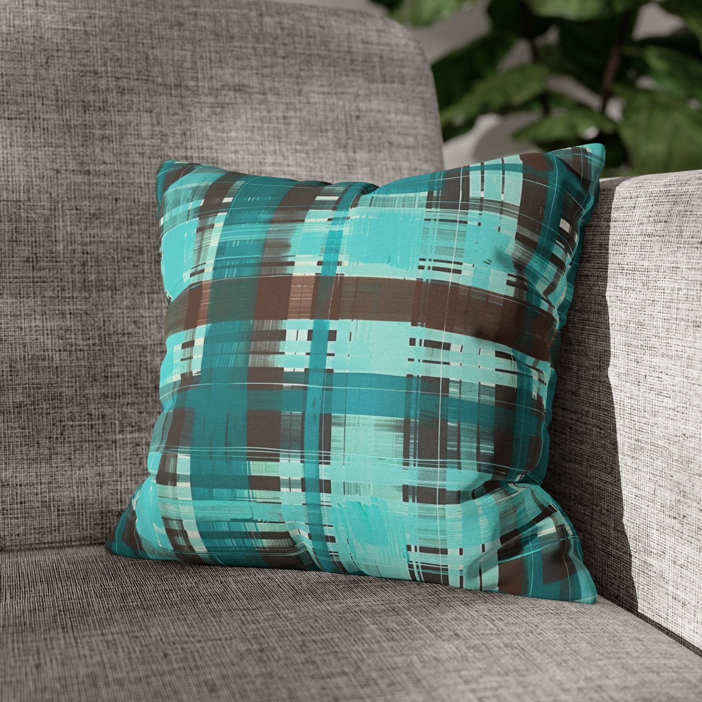 Bold Abstract Watercolor Plaid in Shades of Green and Brown Spun Polyester Square Pillowcase 4 Sizes