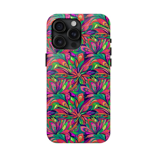 Tropical Large Neon Flowers Iphone Tough Phone Case