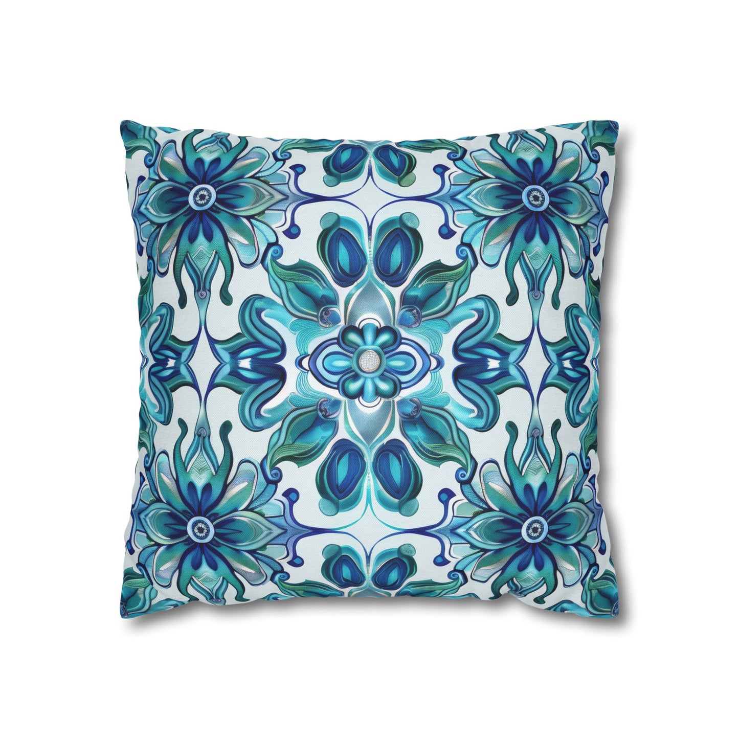 Exquisite Blue Lotus Elegance Floral Mosaic Design Spun Polyester Square Pillowcase 4 Sizes