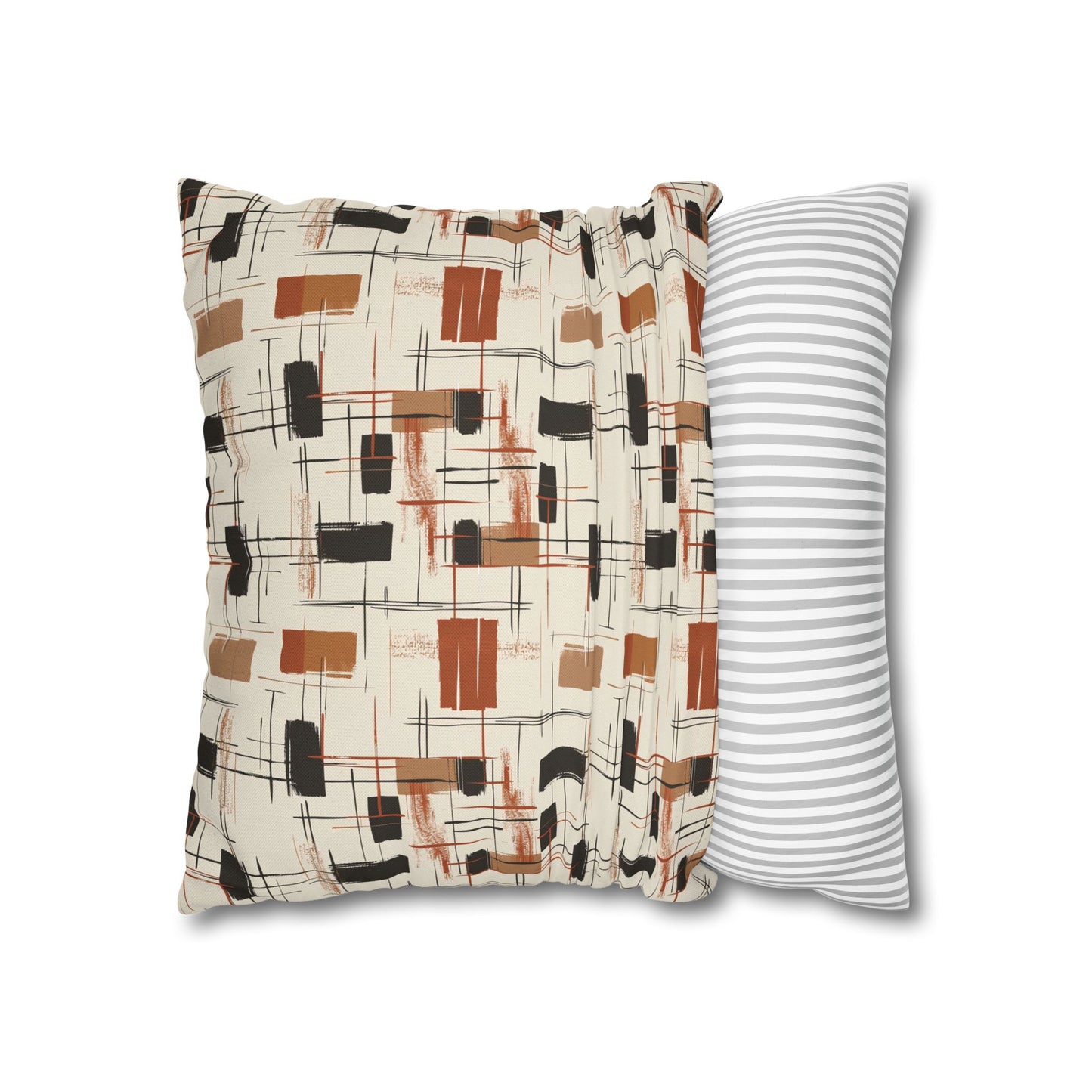 Modern Artistry in Bold and Minimalistic Pattern in a Palette of Black, Dark Orange, and Beige Spun Polyester Square Pillowcase 4 Sizes