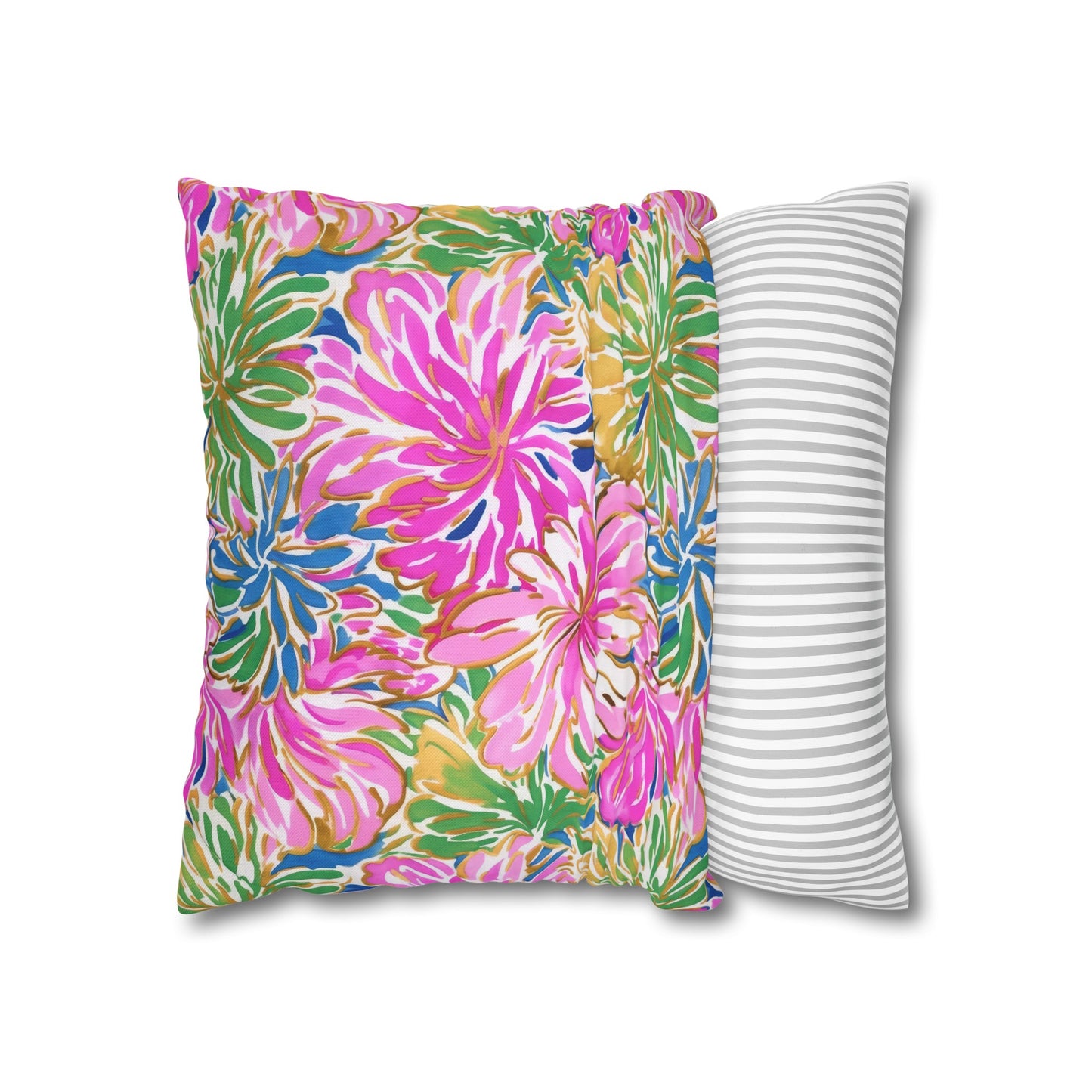 Pastel Bouquet: Large Blooms of Pink, Gold, and Blue in Watercolor Spun Polyester Square Pillowcase 4 Sizes