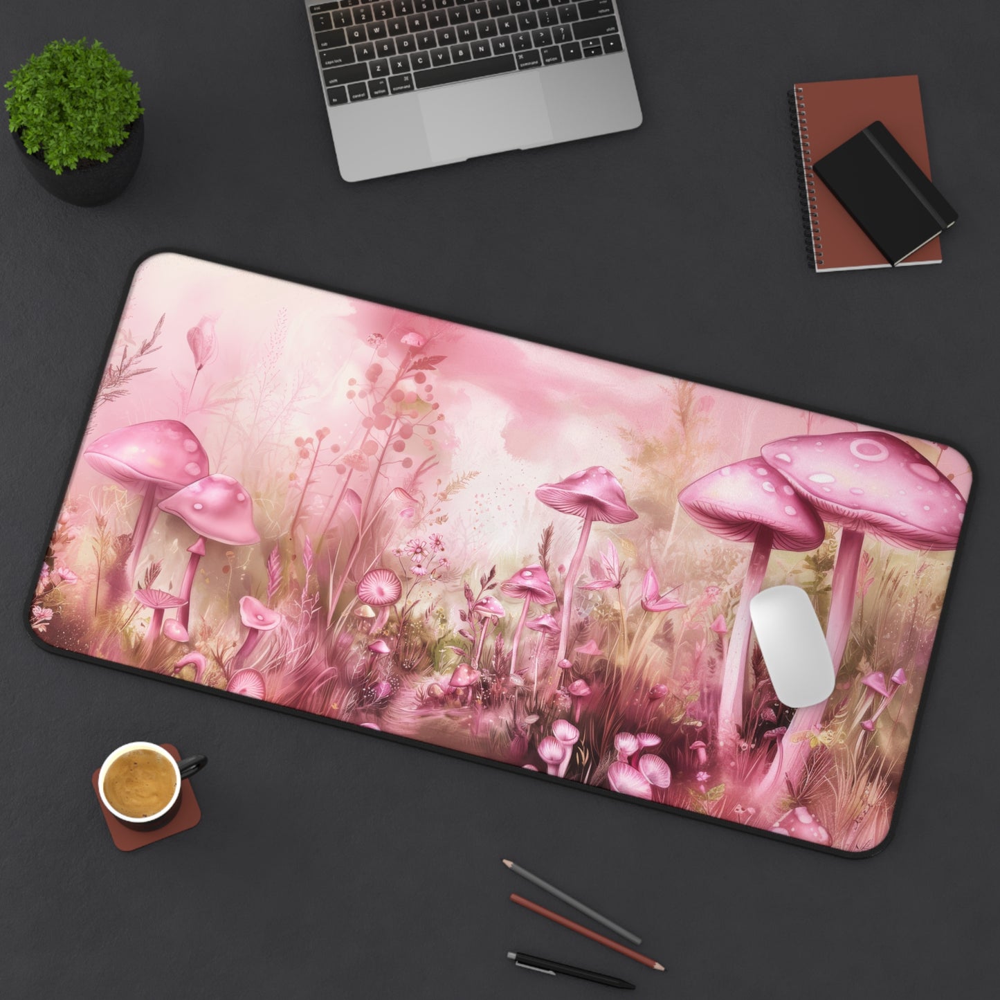 Dreamy Pink Mushrooms and Ethereal Fairy Landscape Extended Gaming Mouse Pad  Desk Mat  - 3 Sizes