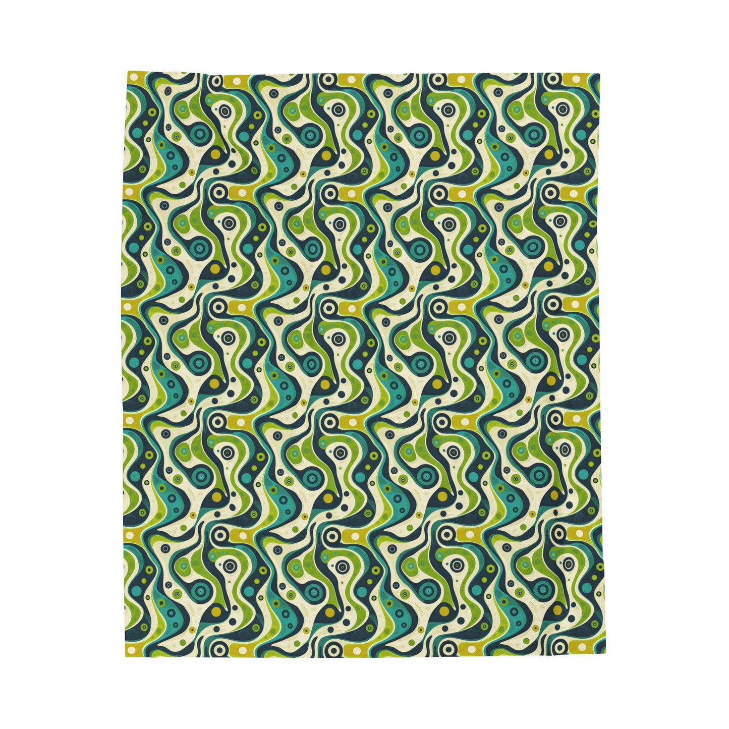 Groovy Retro Greens and Blues Abstract Waves Velveteen Plush Blanket 3 Sizes