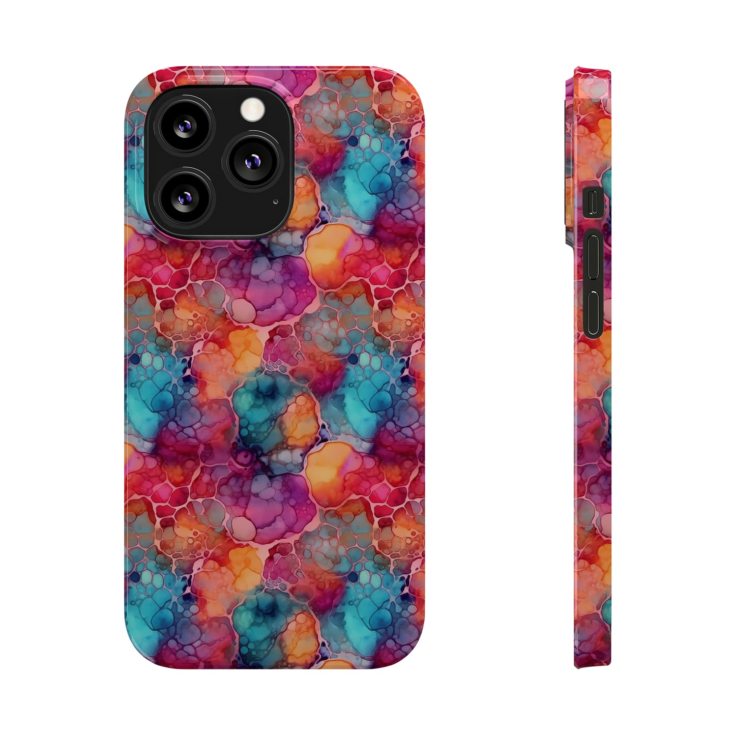 Rainbow Alcohol Ink Design Iphone 15-12 Slim Phone Case