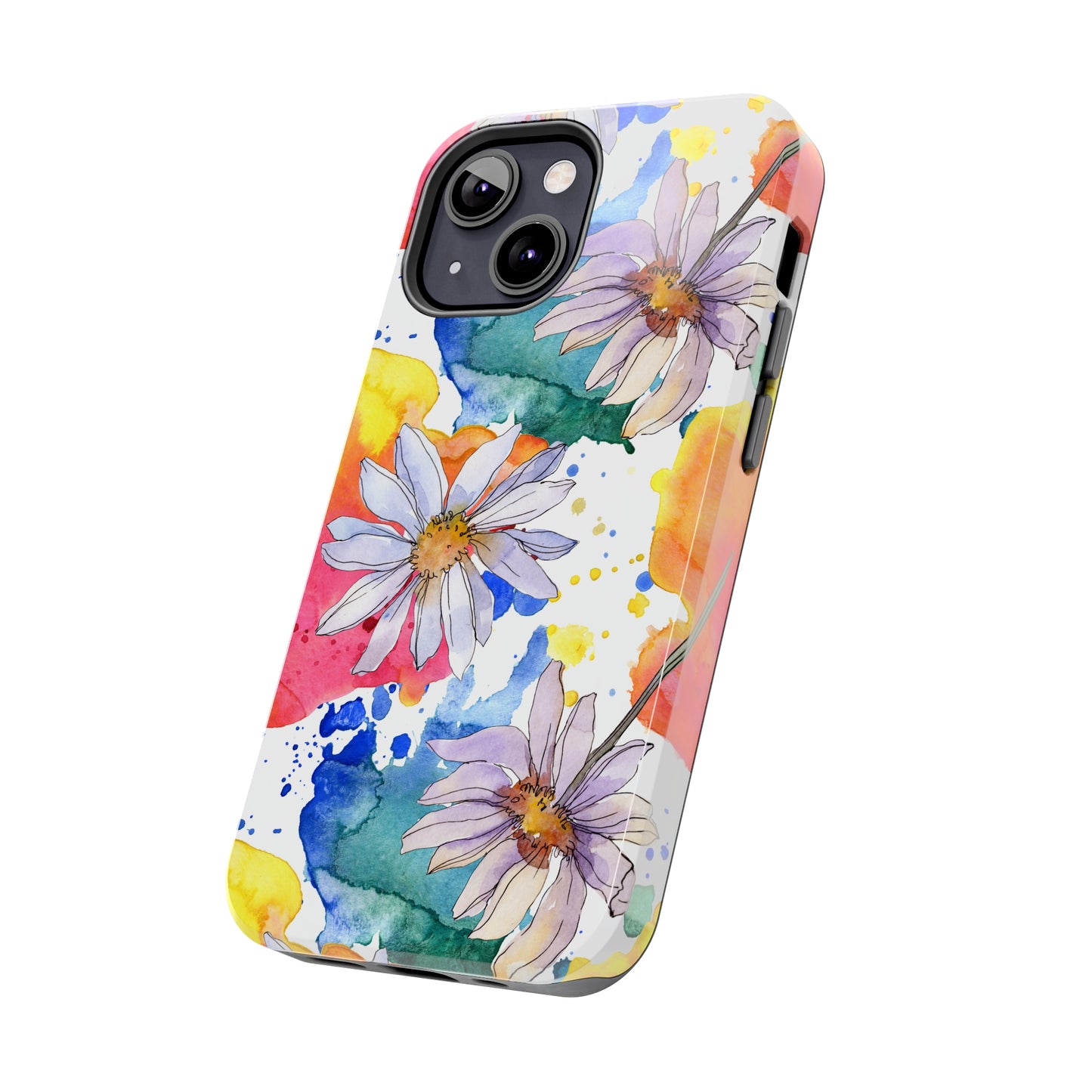 Large Colorful Watercolor Daisy Design Iphone Tough Phone Case