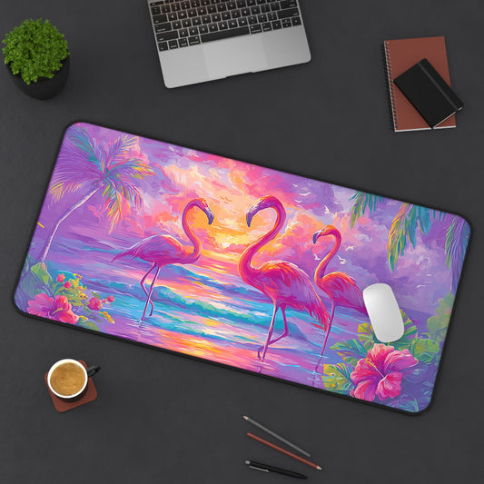 Flamingo Sunset Deskmat , Watercolor Beach Desk Decoration, Floral Large Mousepad, Gaming Desk Mat, Desktop Accessory