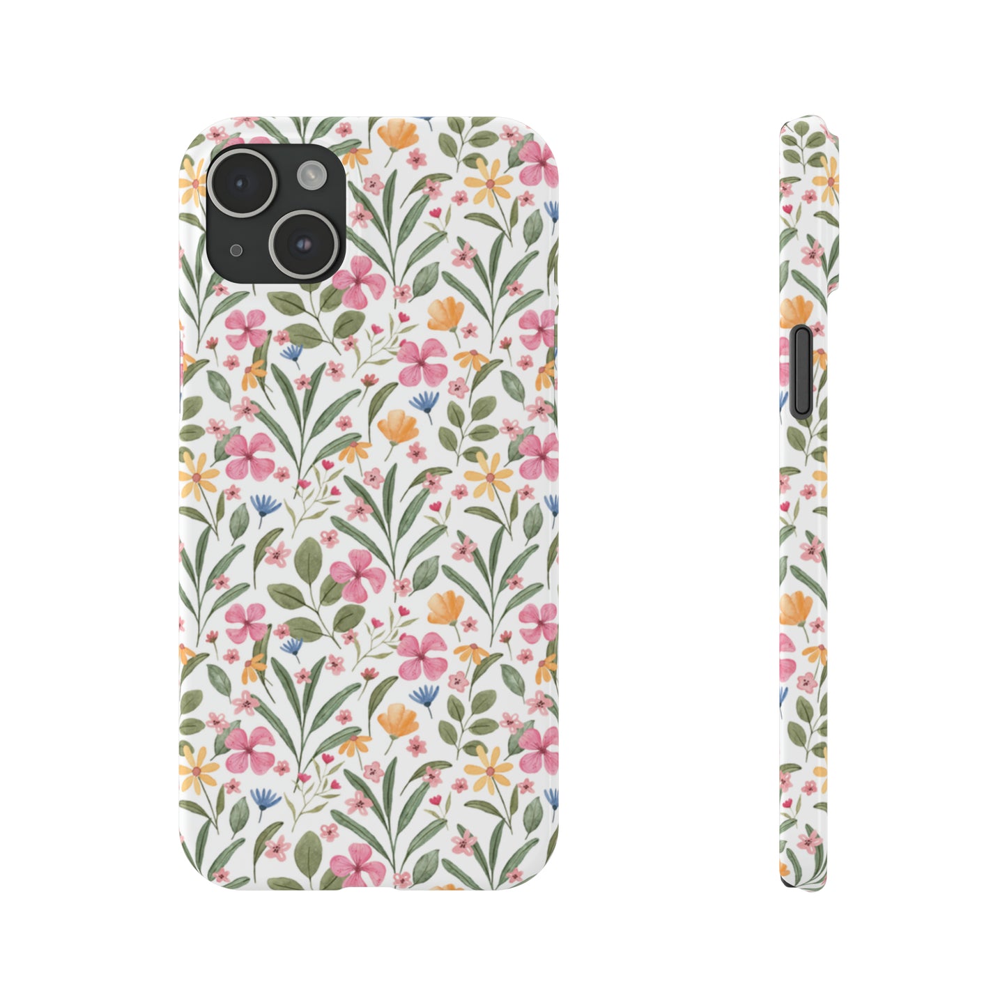 Pink Watercolor Spring Flowers Iphone 15-12 Slim Phone Case