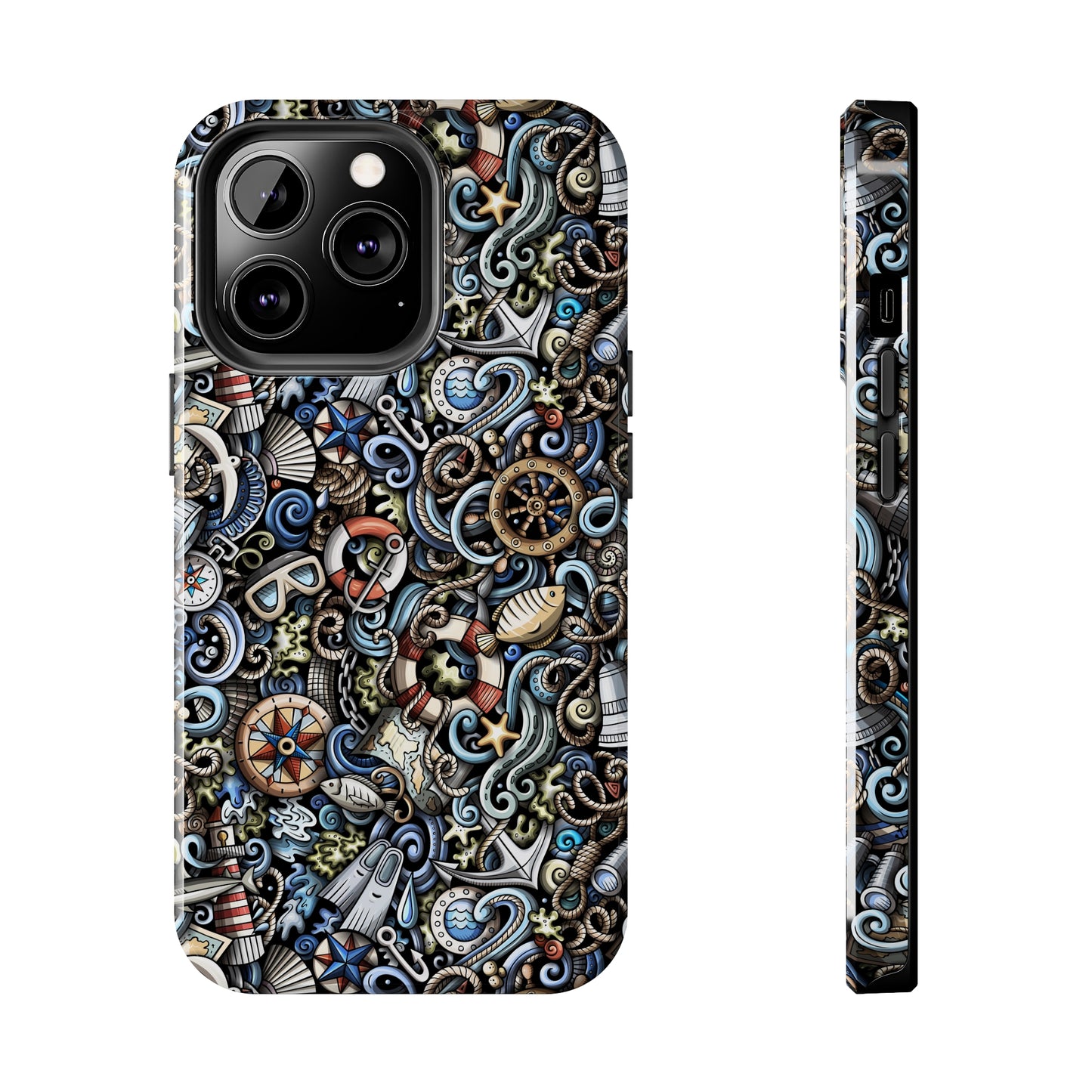 Nautical Ocean Navigation and Sealife Cartoon Design Iphone Tough Phone Case