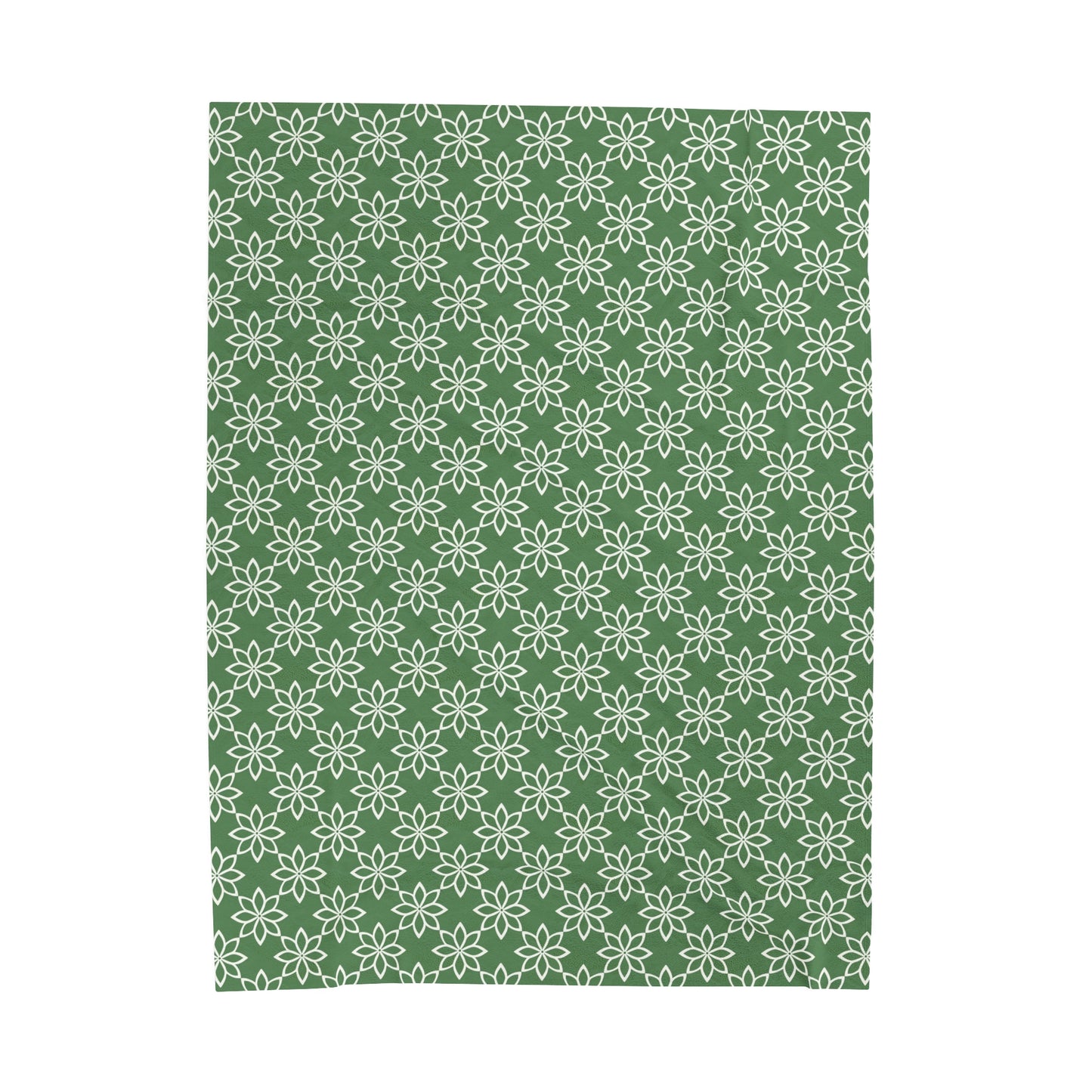 Modern Minimalist Green and White Geometric Floral Design Velveteen Plush Blanket 3 Sizes