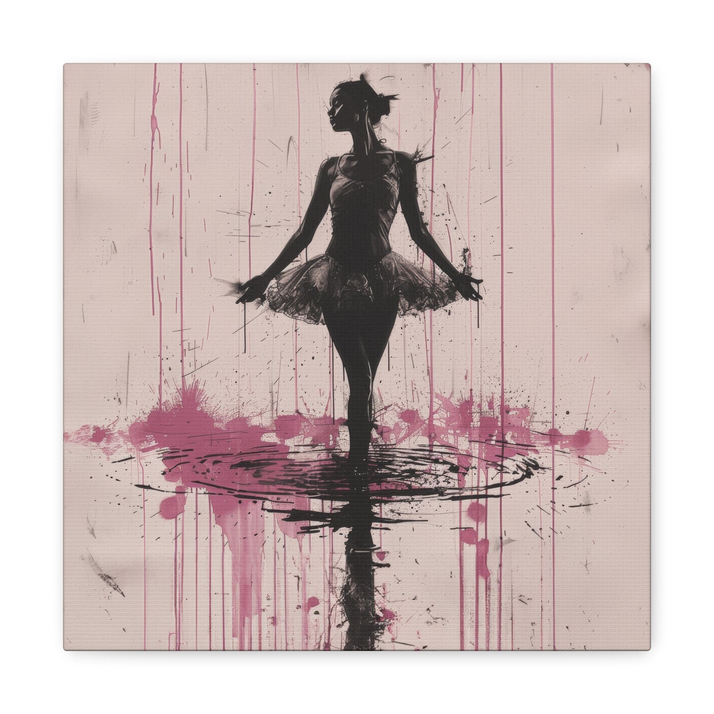 Grace in the Rain Abstract Ballerina Dancing Amidst Pink Showers Print on Canvas Gallery - 13 Sizes