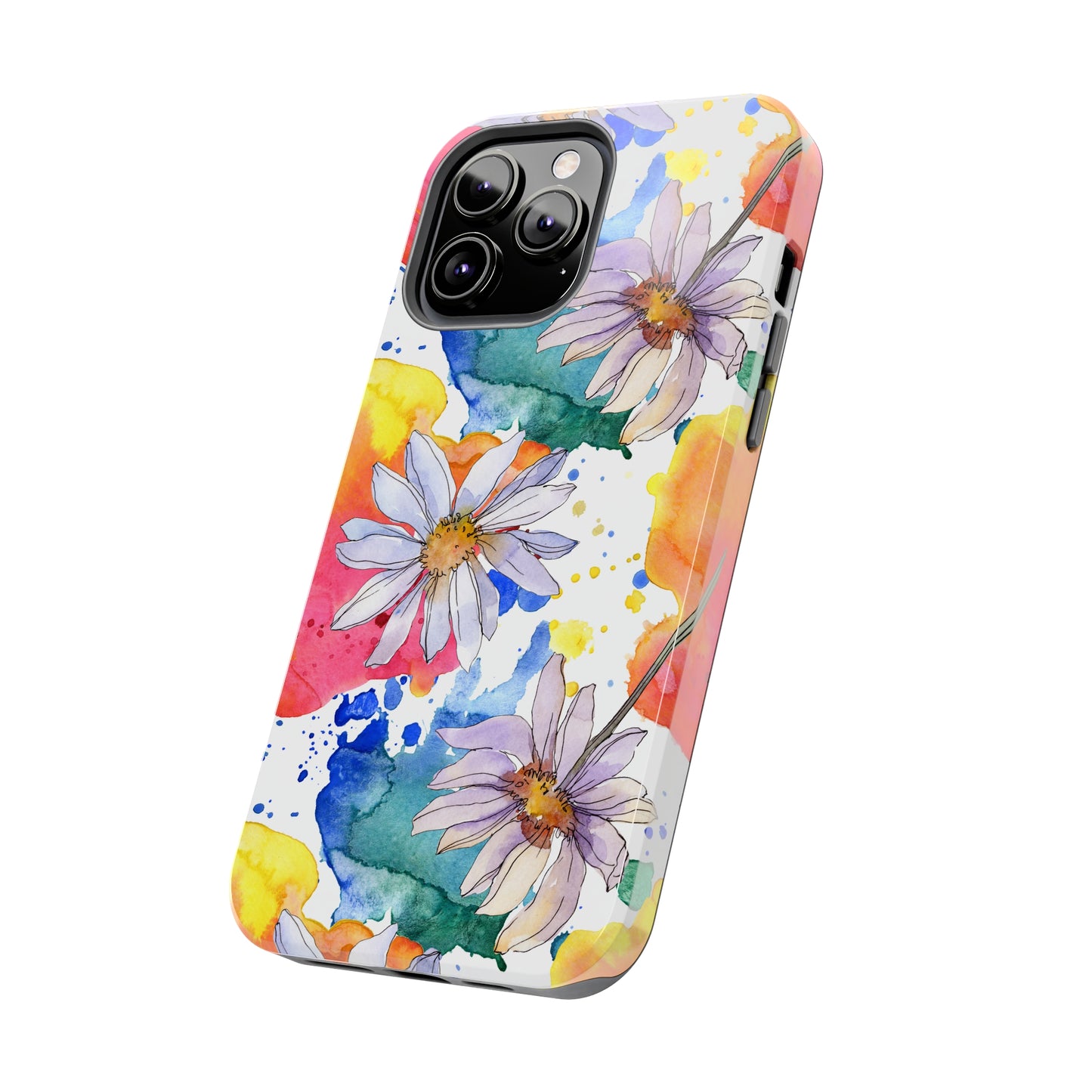 Large Colorful Watercolor Daisy Design Iphone Tough Phone Case