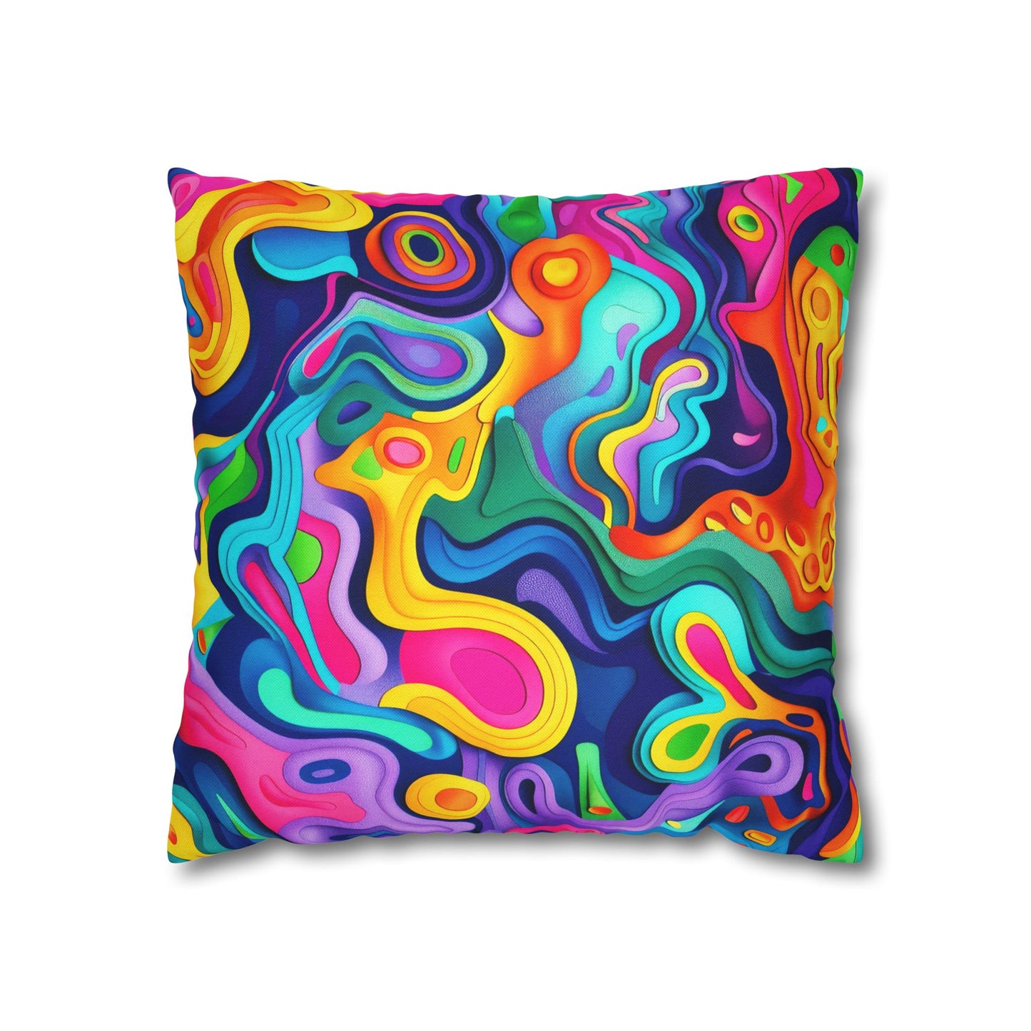 Vibrant Dreamscape of Psychedelic Paper Cut-Out Waves in Vivid Colors Polyester Square Pillowcase 4 Sizes