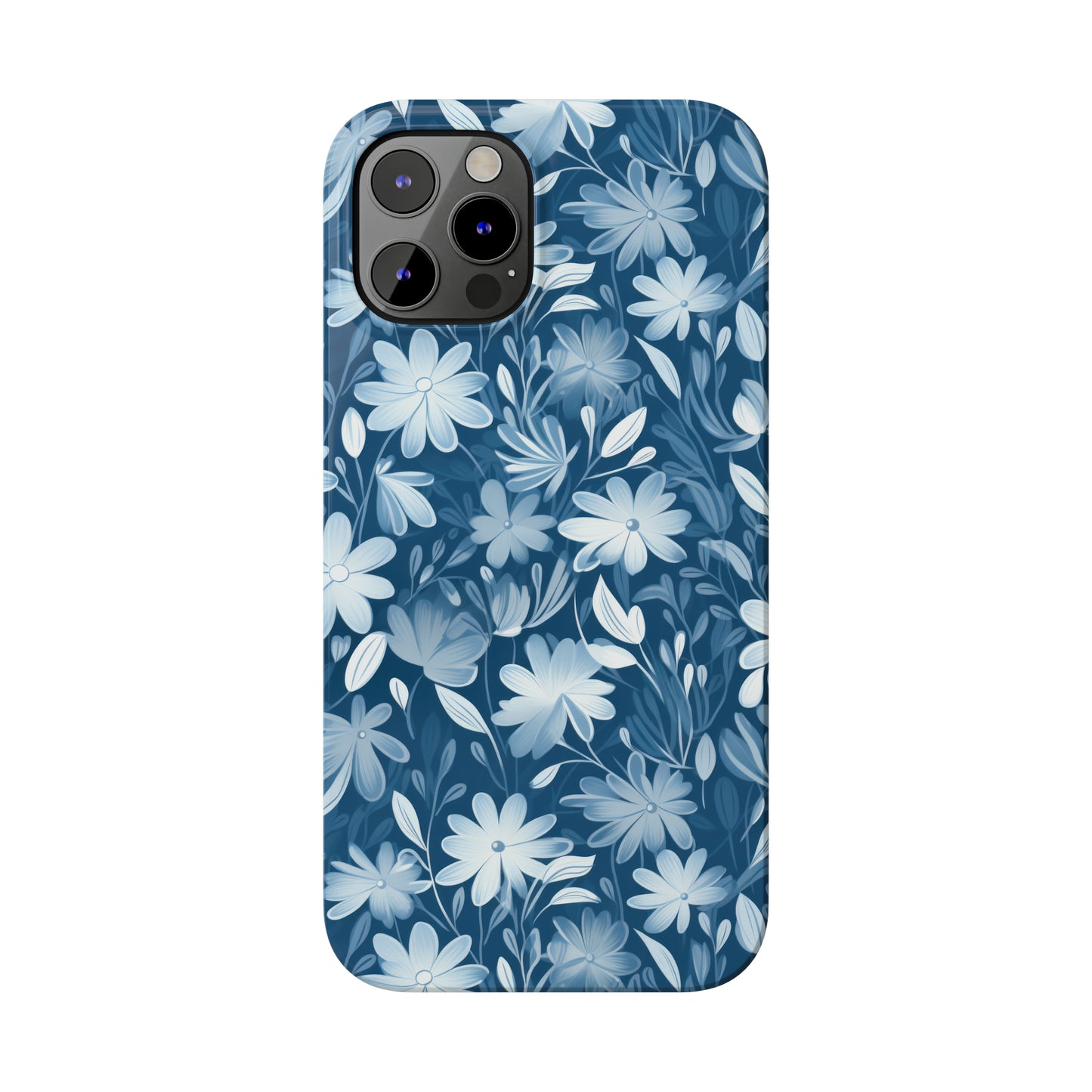 Gentle Elegance: Soft Muted Blue Flower Design Iphone 15-12 Slim Phone Case