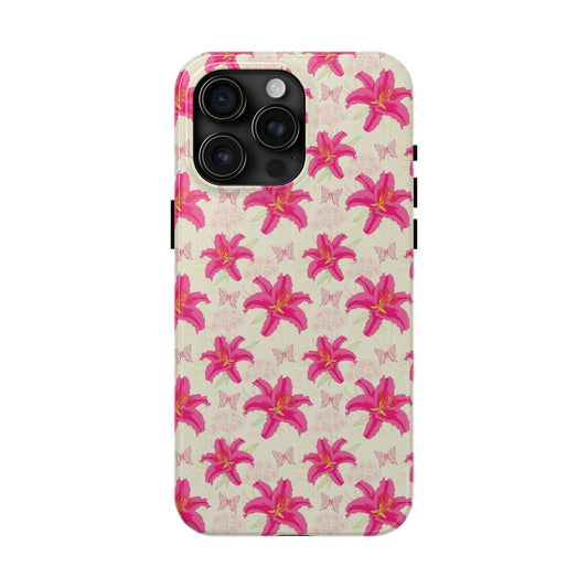 Large Lilies and Butterflies Iphone Tough Phone Case