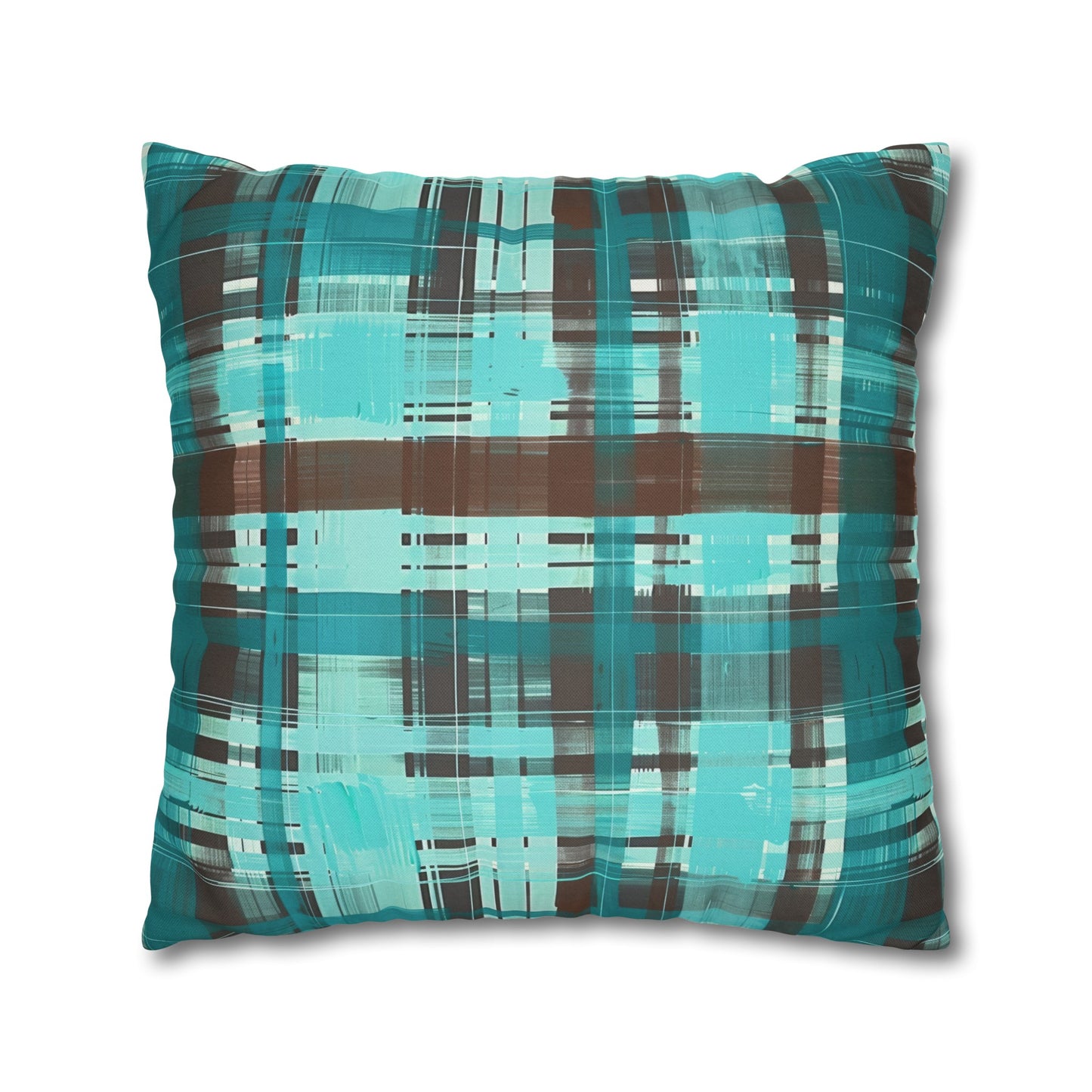 Bold Abstract Watercolor Plaid in Shades of Green and Brown Spun Polyester Square Pillowcase 4 Sizes