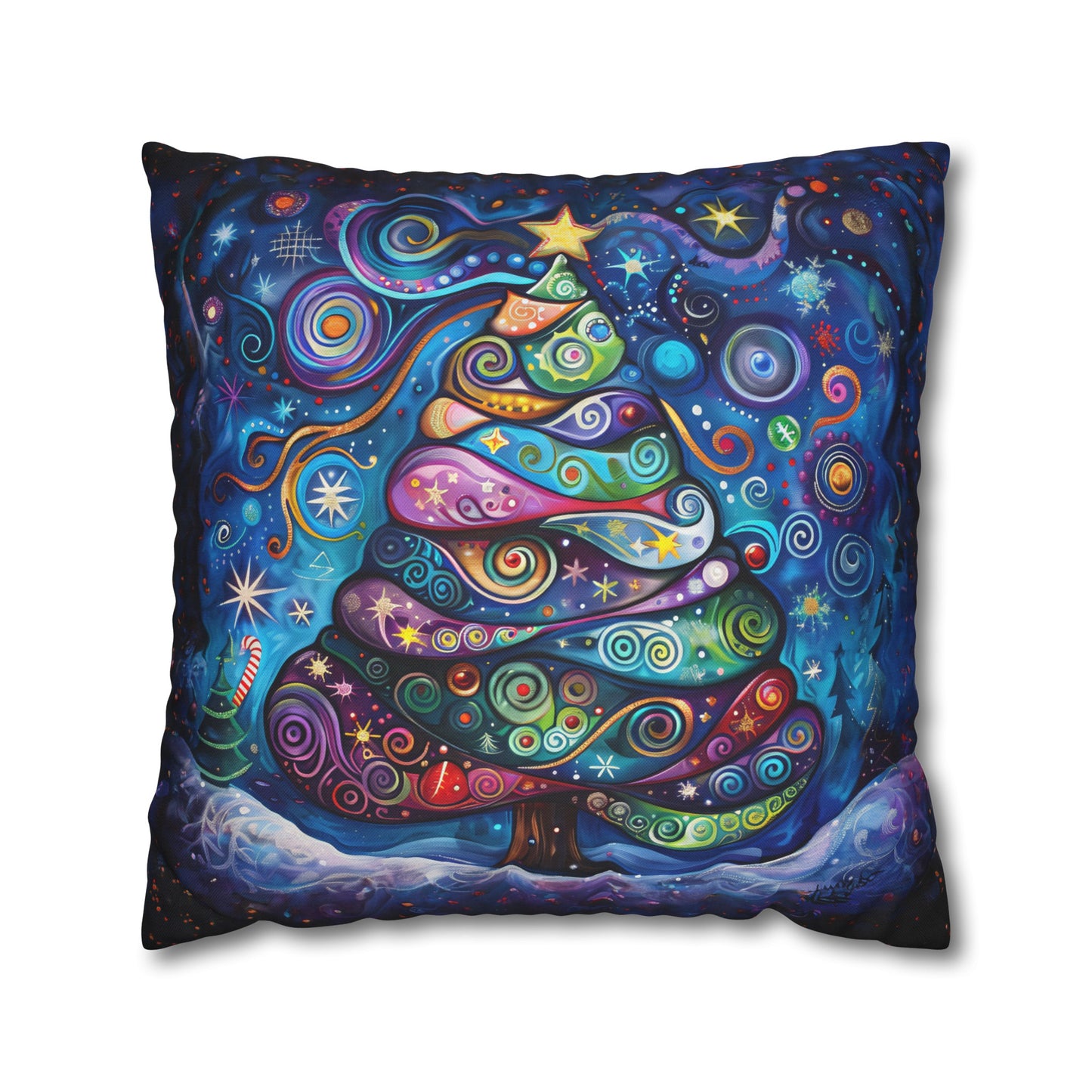 Vibrant Abstract Patchwork Christmas Tree Illuminating the Season Spun Polyester Square Pillowcase 4 Sizes