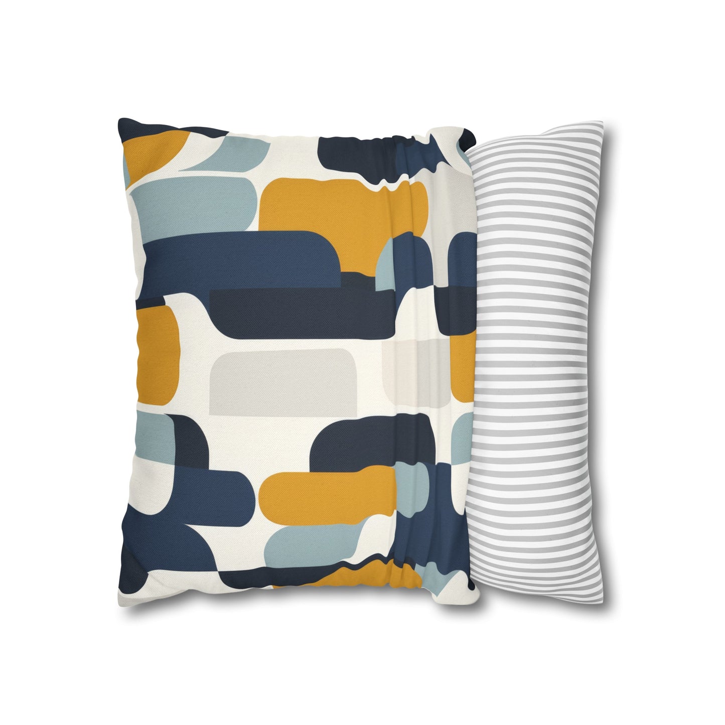 Modern Retro with Bold Geometric Pattern in Mustard and Navy Spun Polyester Square Pillowcase 4 Sizes