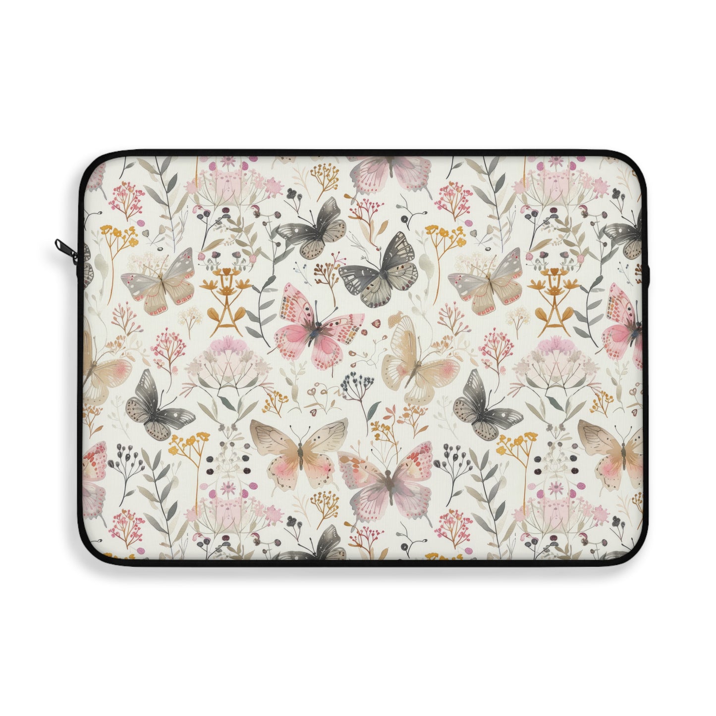 Soft Harmony: Butterflies and Flowers in Pastel Pinks and Grays Laptop or Ipad Protective Sleeve 3 Sizes Available