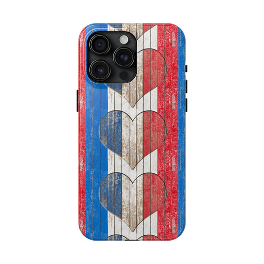 Painted Heart in Red White Blue Wood Wall Iphone Tough Phone Case