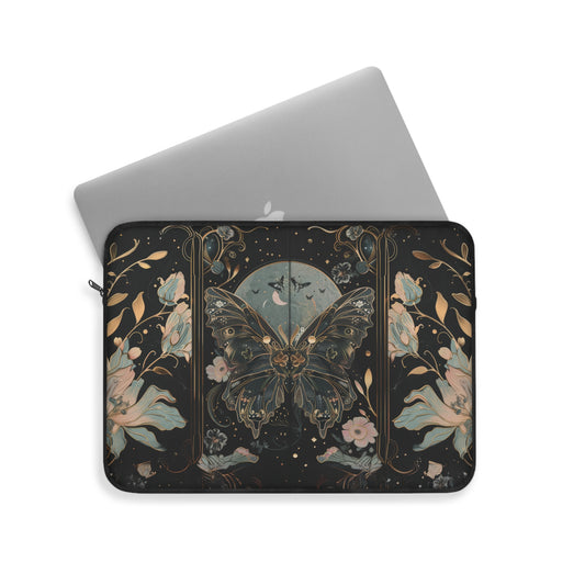 Golden Nocturne Art Nouveau Butterfly and Moonlit Floral Laptop or Ipad Protective Sleeve 3 Sizes Available