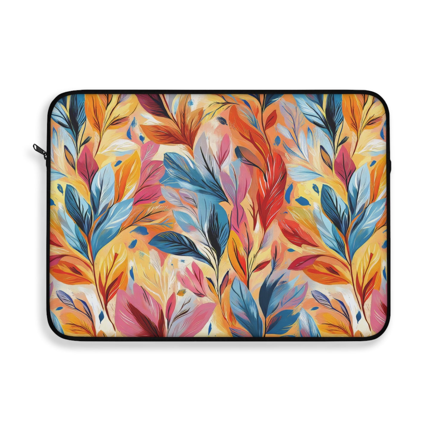 Vibrant Autumn Feathers in Hues of Orange, Yellow, Blue, and Pink on a Textured Background Laptop or Ipad Protective Sleeve 3 Sizes Available