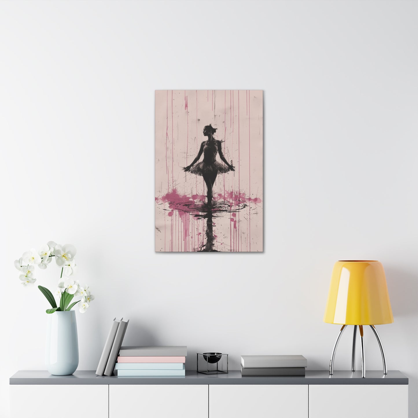 Grace in the Rain Abstract Ballerina Dancing Amidst Pink Showers Print on Canvas Gallery - 13 Sizes