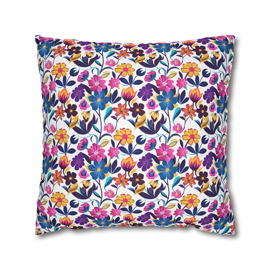 Floral Fiesta Vibrant Multicolor Flower Pattern Spun Polyester Square Pillowcase 4 Sizes