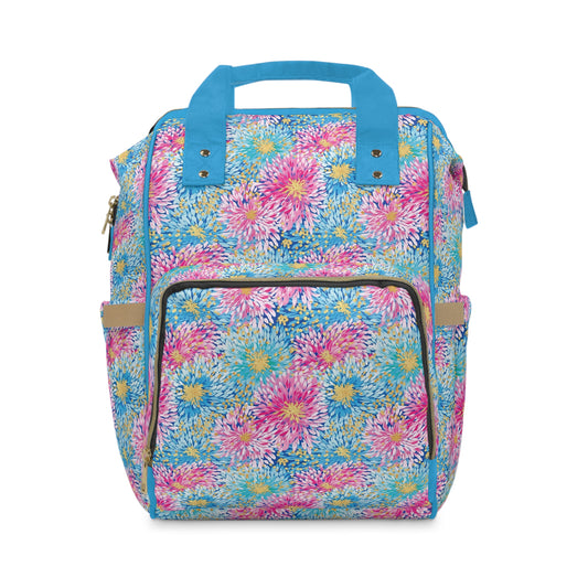 Pastel Harmony: Watercolor Chrysanthemums in Pink, Blue, and Yellow Multifunctional Diaper Backpack