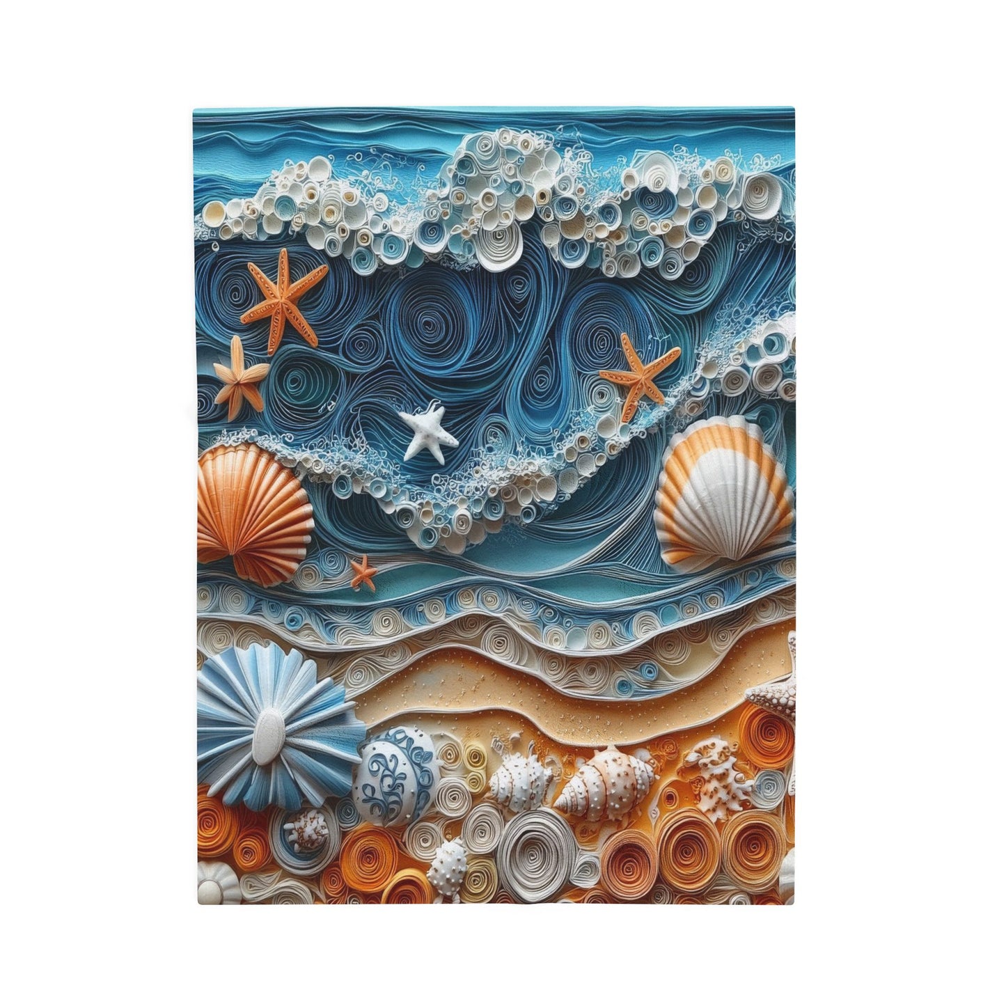 Sea Scape Sea Shells Starfish Ocean Beach Velveteen Plush Blanket 3 Sizes