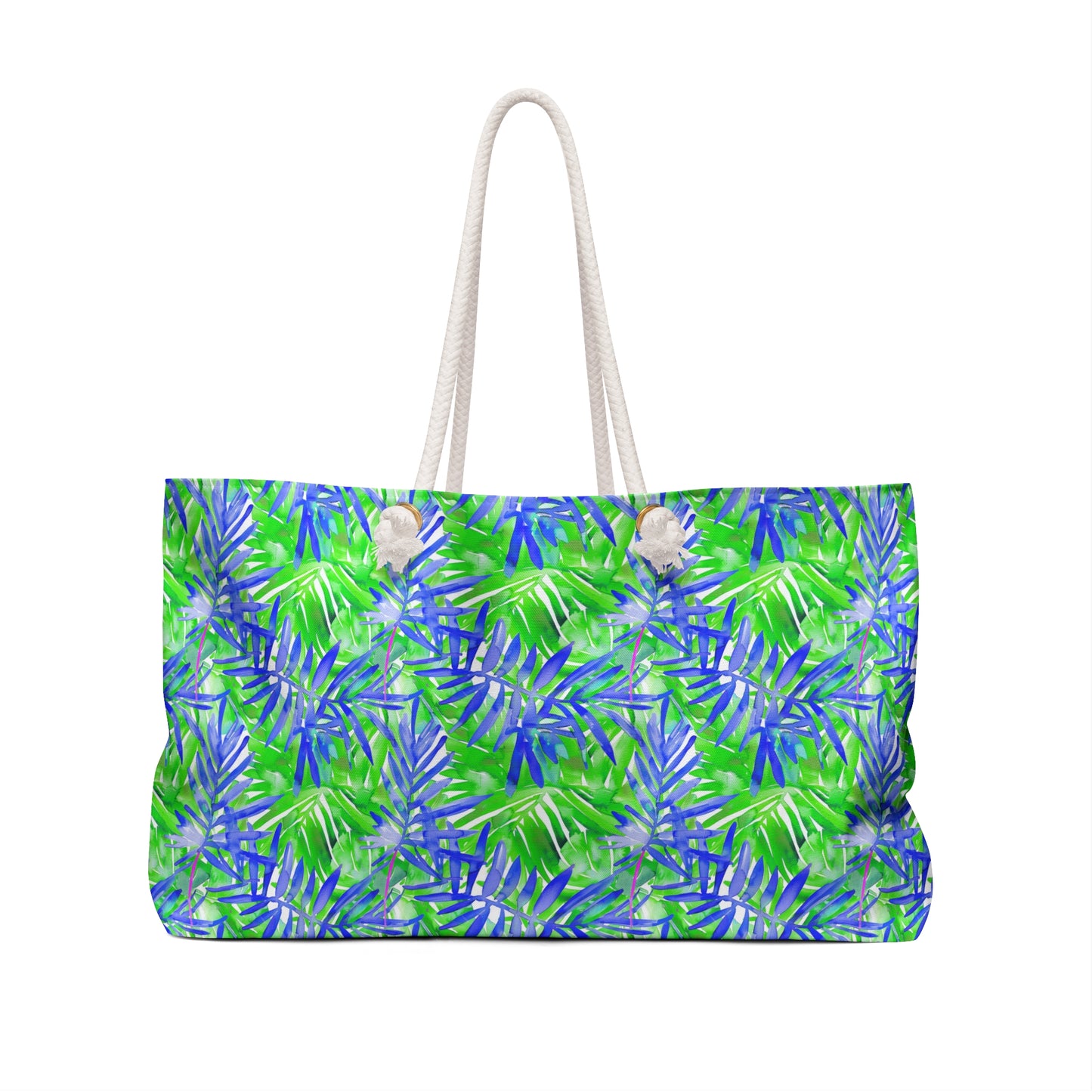 Tropical Harmony Blue and Green Palm Tree Leaves Oversized Weekender Bag