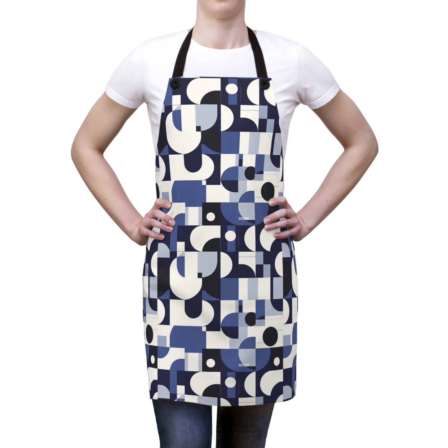 Navy Blue and White Mid-Century Modern Design Kitchen Chef Apron