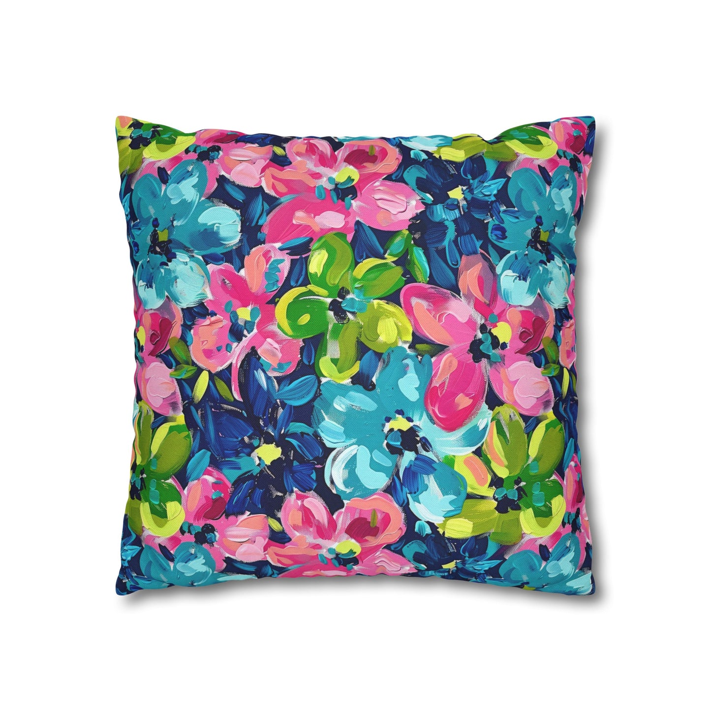 Dusk Blossoms: Moody Pink, Blue, and Yellow Watercolor Flowers Spun Polyester Square Pillowcase 4 Sizes