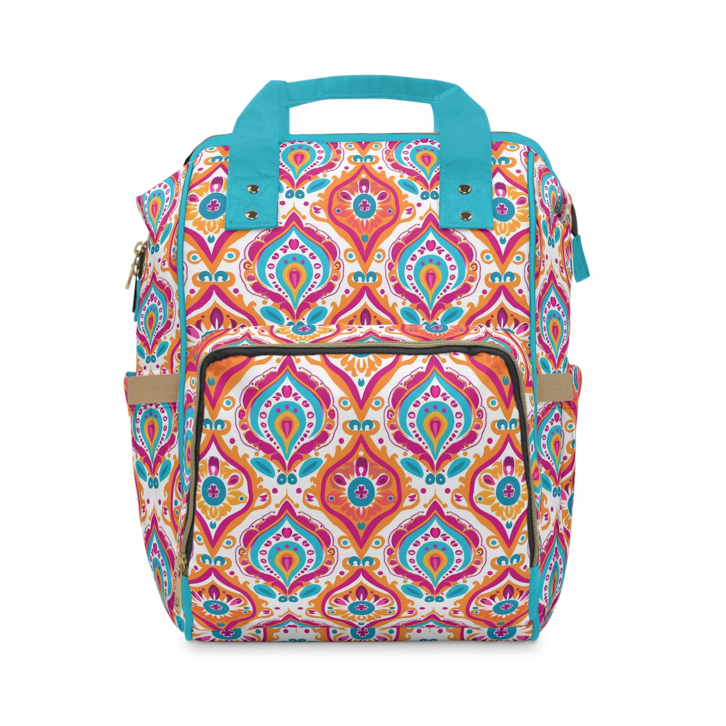 Bohemian Rapture of Floral Harmony in Lush Tangerine and Cerulean Multifunctional Diaper Backpack