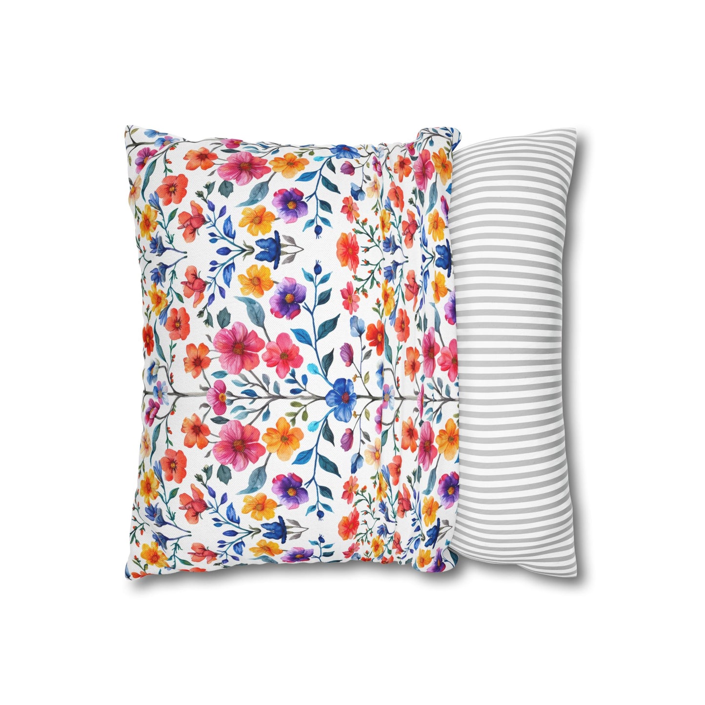 Botanical Symphony with Vibrant Watercolor Flowers  Spun Polyester Square Pillowcase 4 Sizes