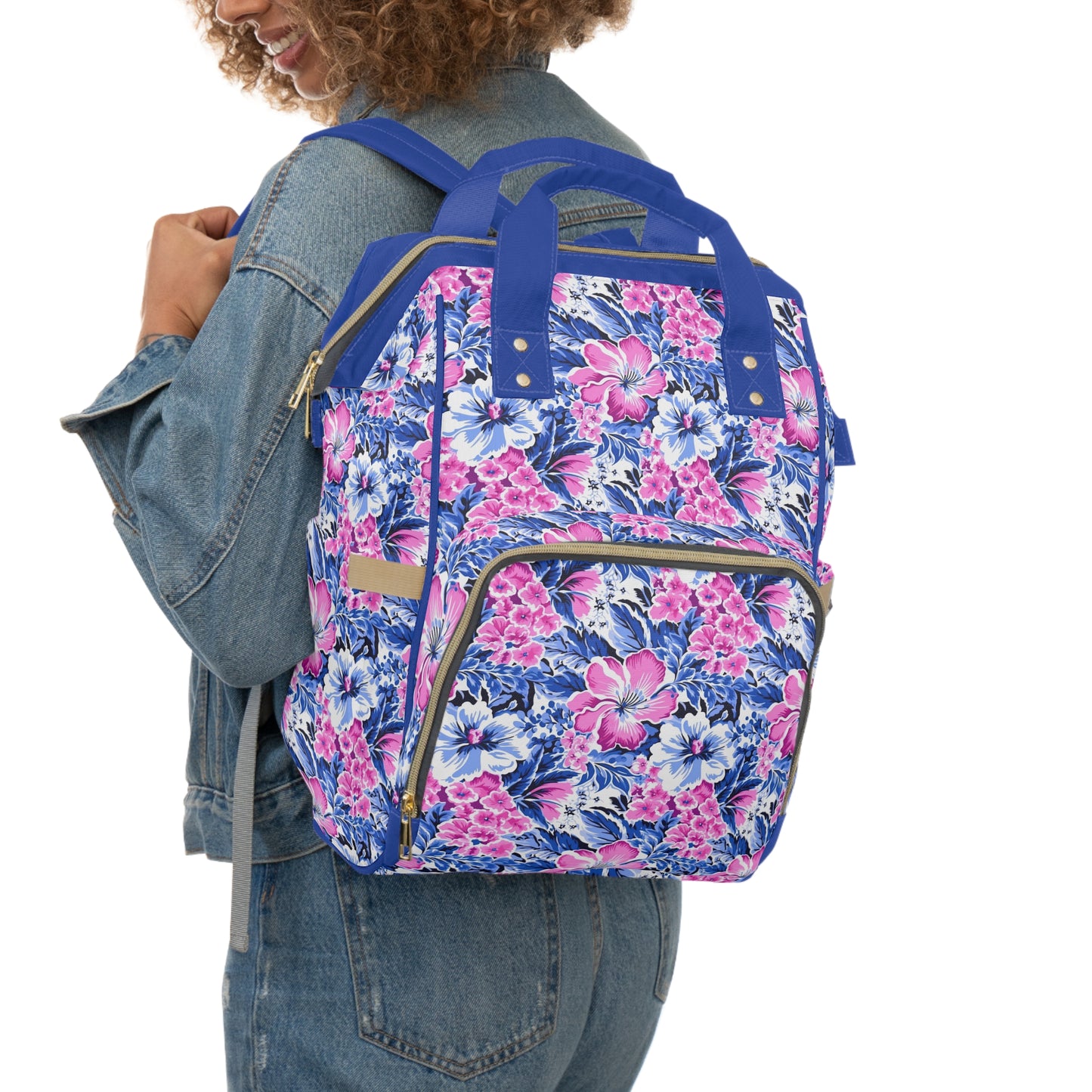 Bright Blooms: Pink and Blue   Watercolor Hibiscus in Vivid Splendor Multifunctional Diaper Backpack