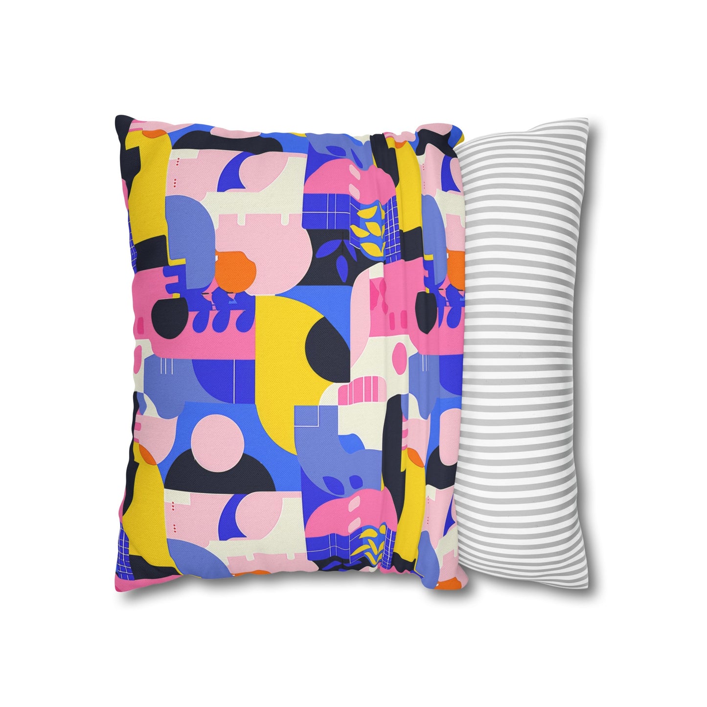 Pop Art in Vibrant Bold Geometric Colors Spun Polyester Square Pillowcase 4 Sizes