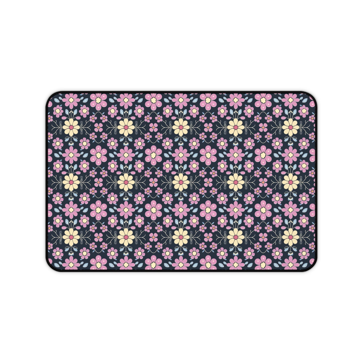 Charming Pastel Pink and Yellow Flowers on Navy Blue Background Extended Gaming Mouse Pad  Desk Mat  - 3 Sizes