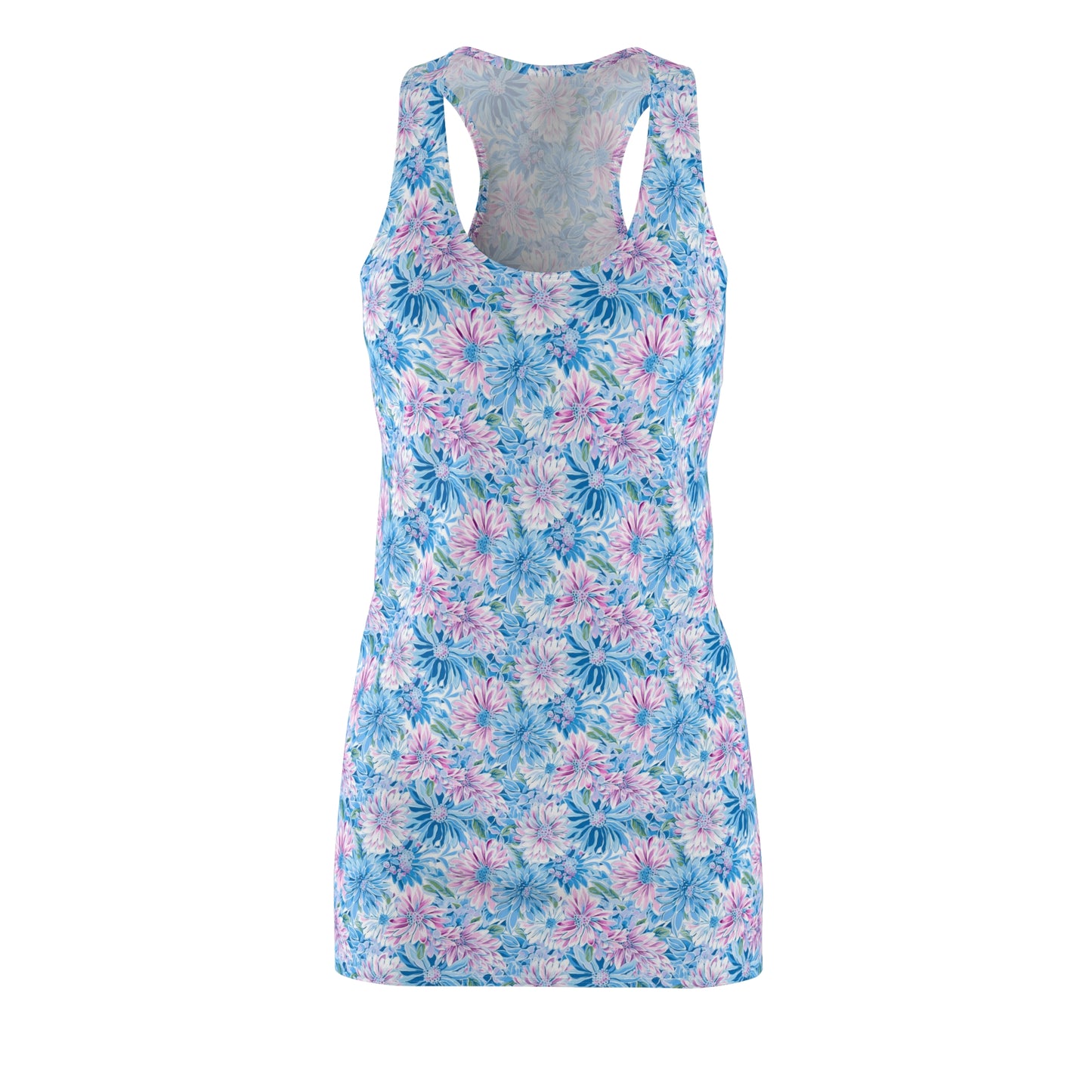 Pastel Blossom Symphony: Spring Flowers in Soft Pink and Blue Hues Women's Racerback Dress XS - 2XL