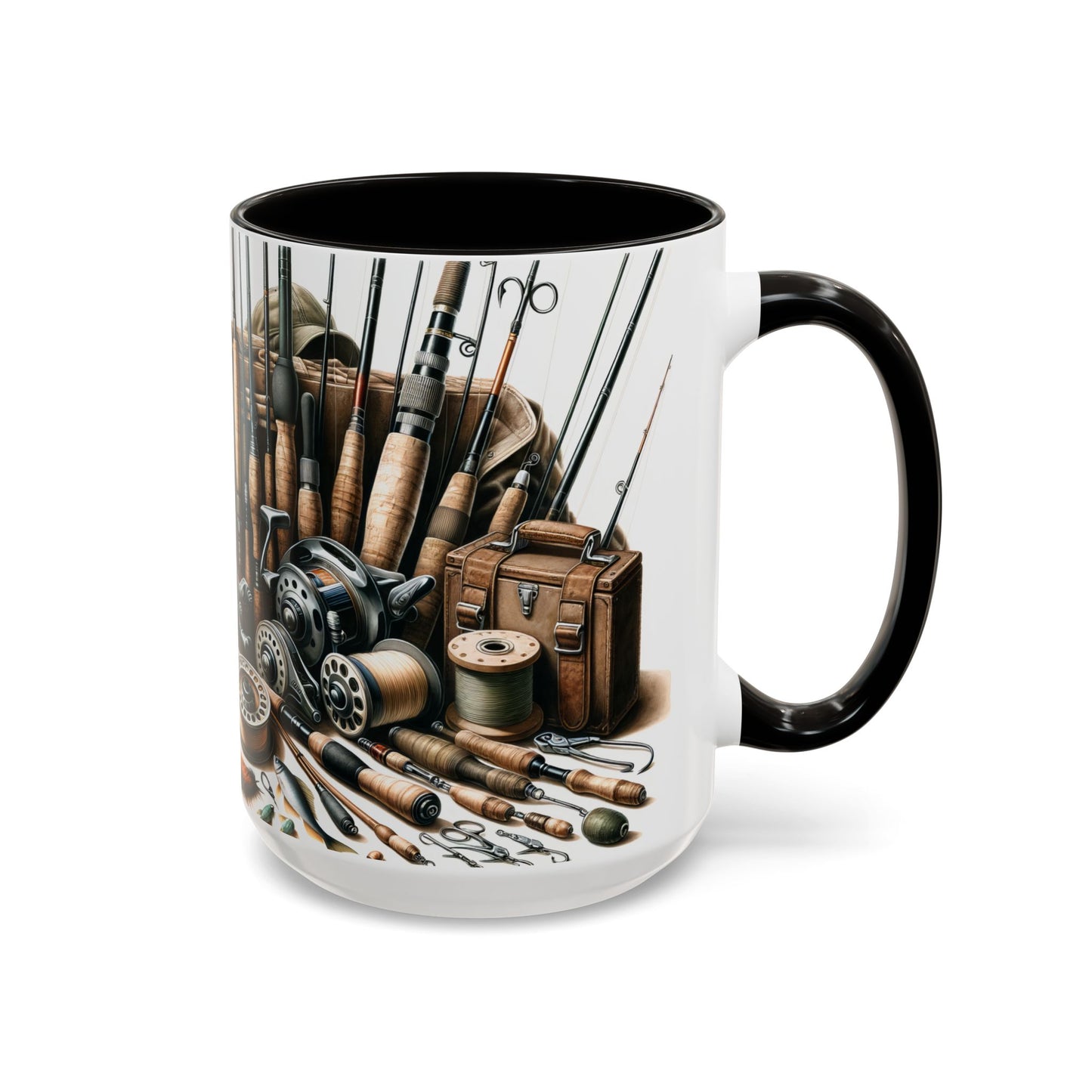 Fishing Rods, Reels, Lures & Tackle Box Colorful Mugs Sizes are 11oz or 15oz
