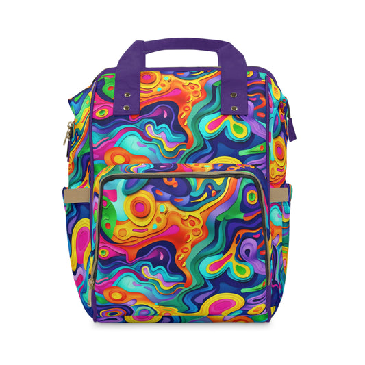 Vibrant Dreamscape of Psychedelic Paper Cut-Out Waves in Vivid Colors Multifunctional Diaper Backpack